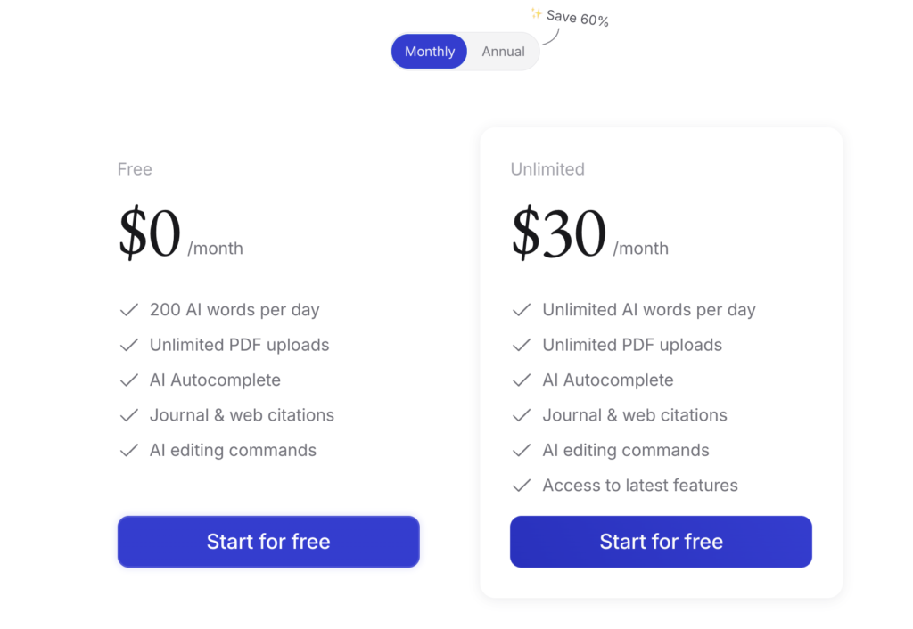 Jenni AI Monthly Pricing Plans